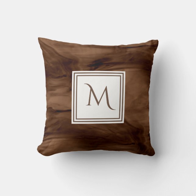 Almofada Simples Castanho Escuro Sutil Marble Monograma Mod (Frente)