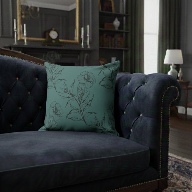 Almofada Simples Floral Padrão De Boho Dusty Teal (Criador carregado)