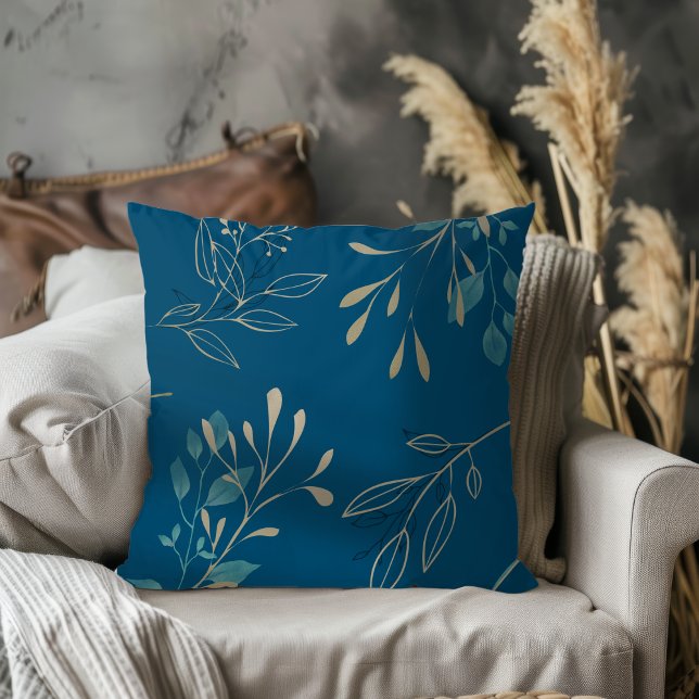 Almofada Simples Moderno Elegante Folhas Azul Oceano (Criador carregado)