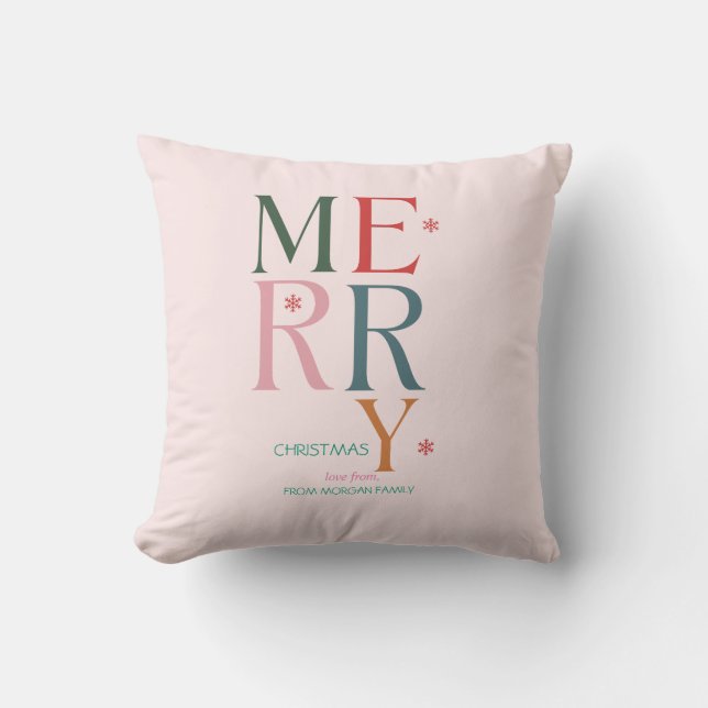 Almofada Simplesmente Natal Alegre Colorido Rosa (Frente)