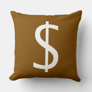 Almofada Sinal de Dólar Branco Rico Decoração Marrom