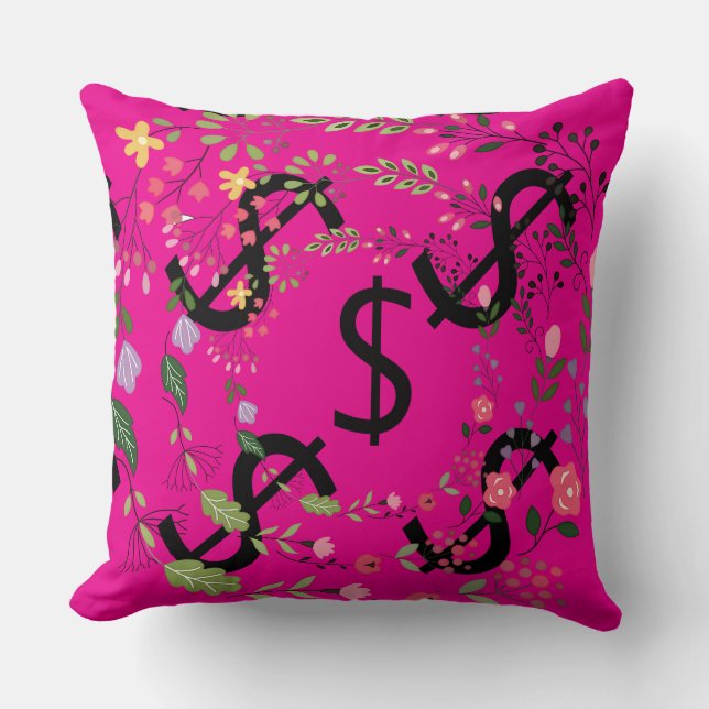 Almofada Sinal de Dólar Duo Tom Rosa Vermelho Floral (Frente)