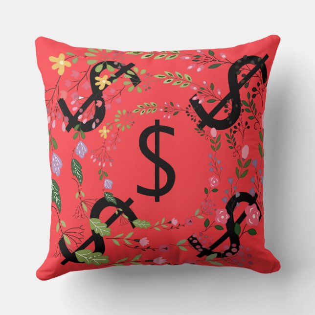 Almofada Sinal de Dólar Duo Tom Verde Vermelho Floral (Verso)