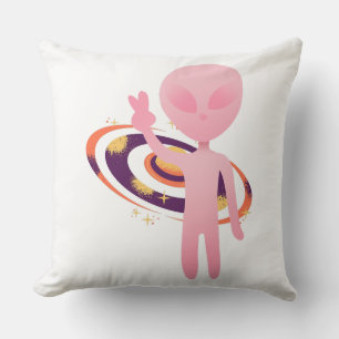 Almofada Sinal de Paz Alien Rosa Fofo Vetor Galáxia