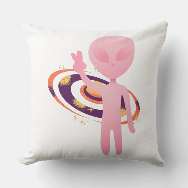 Almofada Sinal de Paz Alien Rosa Fofo Vetor Galáxia (Frente)