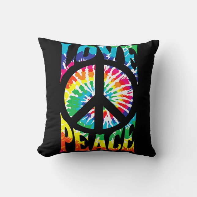 Almofada Sinal de Paz Amor 60S 70S, Tie Dye Hippie Costume (Frente)