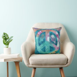 Almofada Sinal de Paz de Praia HIppie Boho Areia Rosa Teal