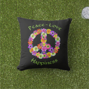 Almofada Sinal de Paz Floral Ama Felicidade