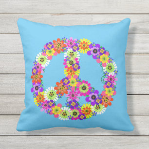 Almofada Sinal de Paz Floral em Azul
