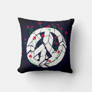 Almofada Sinal de paz preto e branco com Rosas