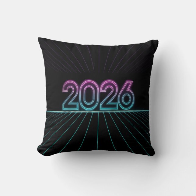 Almofada Sinal Retro Neon 2026 com Vaporwave Rosa e Ciano (Frente)