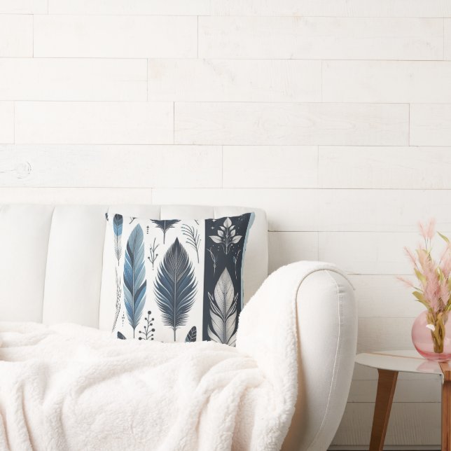 Almofada Sinfonia de pena elegante em azul e prata (Sofá)