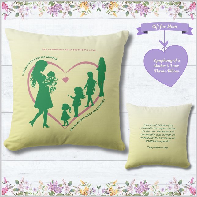 Almofada Sinfonia de um Travesseiro decorativo de amor de m (Symphony of a Mother's Love Throw Pillow - Mother's Day Gift)