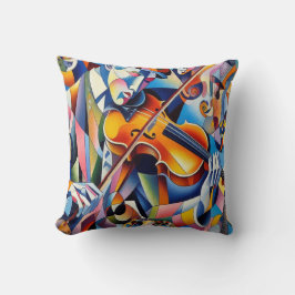 Almofada Sinfonia Vibrante: Arte Abstrata de Violinista