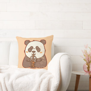Almofada Sip Happens – Panda Boba Engraçado Estilo Retro