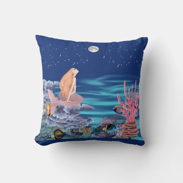 Almofada sirena mirando la luna (Frente)