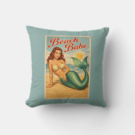 Almofada Sirene Pin-Up Babe Retrô Vida Costeira Azul