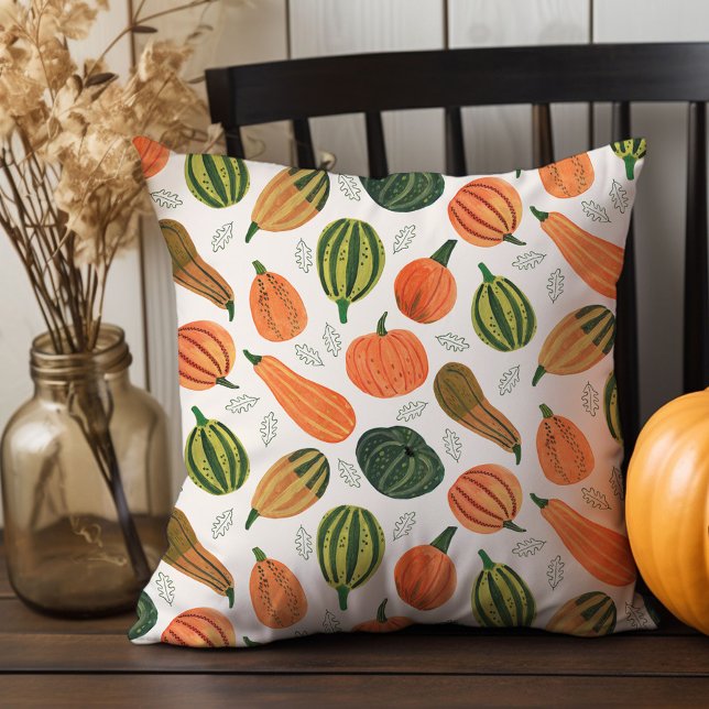 Almofada Sistema de abóbora de ação de graças (Cute Rustic Thanksgiving pumpkin pattern Throw Pillow)
