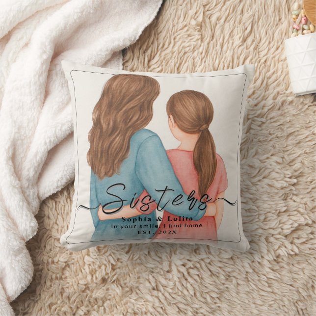 Almofada Sisters Forever – Custom Photo Throw Pillow (Cobertor)