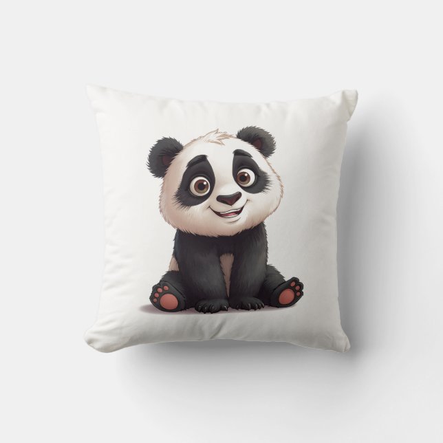 Almofada Sitting Panda Bear Cartoon Illustration Artwork (Frente)