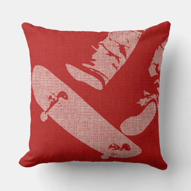Almofada SkateBoarder Image Reverse Red/White Throw Pillow (Frente)