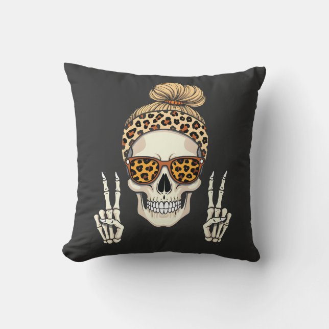 Almofada Skeleton Skull Leopard Halloween Mãe (Frente)