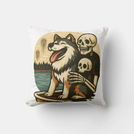 Almofada Skeleton with Dog on Haunted Lake Horror Art