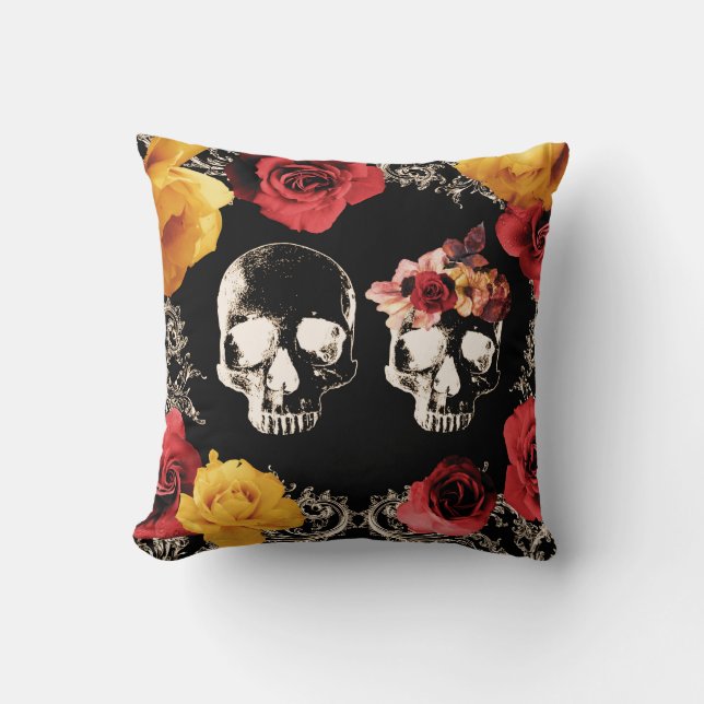 Almofada Skelull Red Yellow Fall Travesseiro decorativo Flo (Frente)