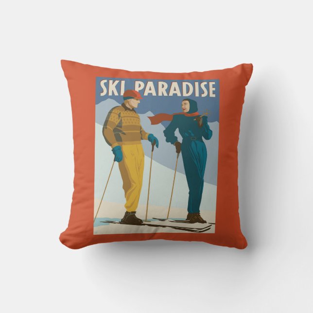 Almofada Ski Paradise Vintage Impressão (Frente)