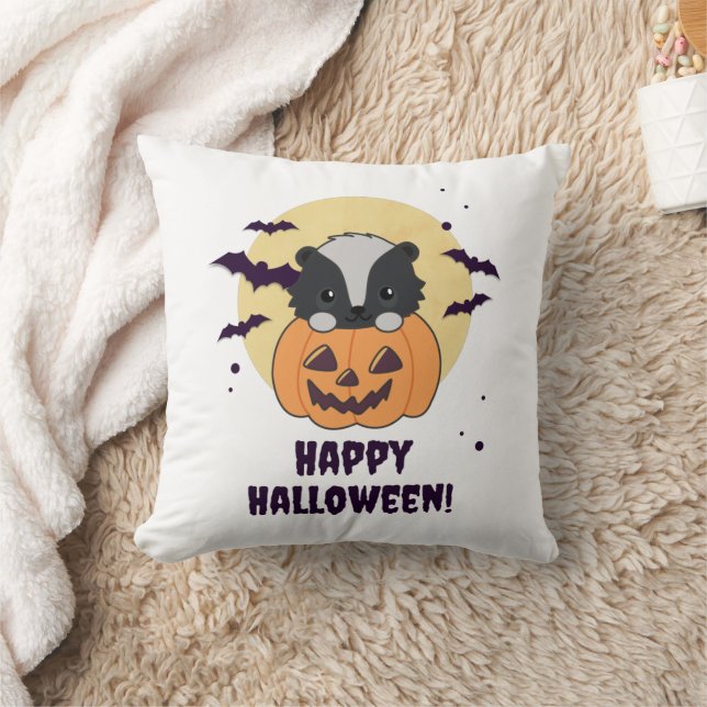 Almofada Skunk Pumpkin Cute Skunts Feliz Halloween (Cobertor)