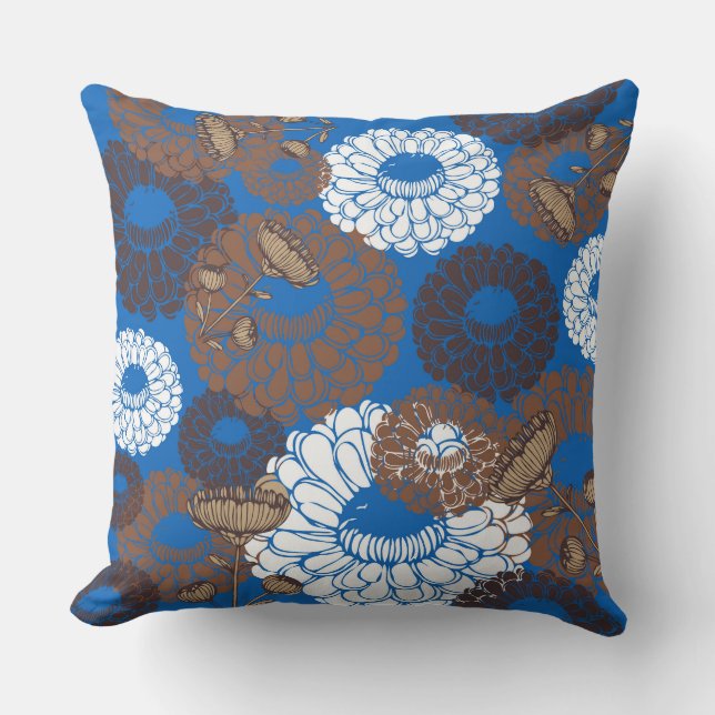 Almofada Sky Blue Broun Flower Throw Pillow (Frente)