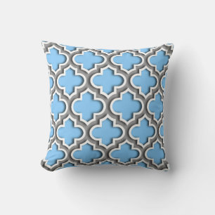 Almofada Sky Blue Dk Cinza White Quatrefoil Marroquino #5DS