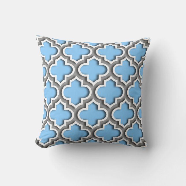 Almofada Sky Blue Dk Cinza White Quatrefoil Marroquino #5DS (Frente)