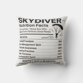 Almofada Skydiver Nutrition Facts Throw Pillow Gift for Sky
