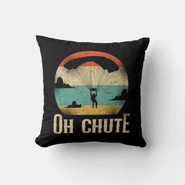 Almofada Skydiving Oh Chute Parachute Paraglide Retro (Frente)