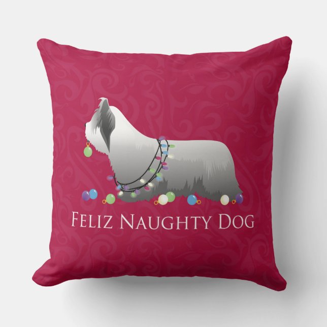 Almofada Skye Terrier Design de Natal Feliz (Frente)