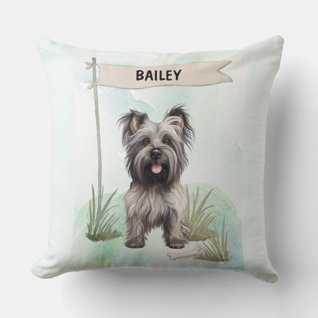 Almofada Skye Terrier Watercolor Personalized Dog (Frente)