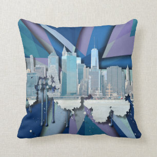 Almofada Skyline 3D azul da Nova Iorque