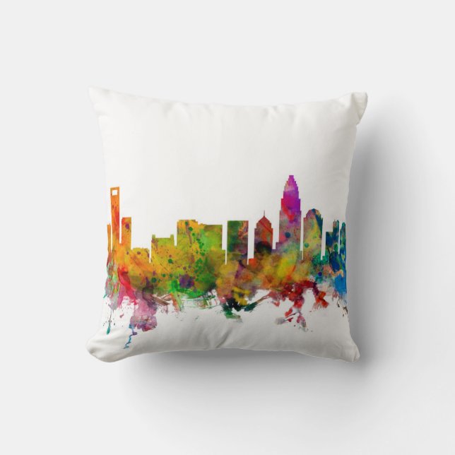 Almofada Skyline de Charlotte North Carolina (Frente)