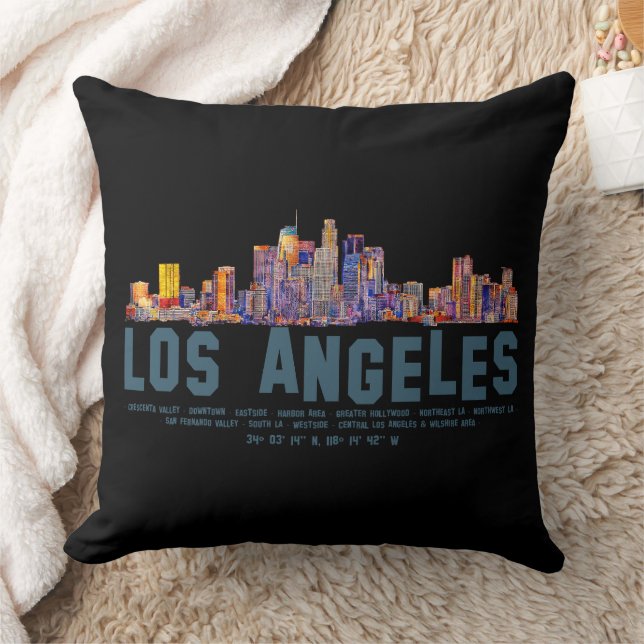 Almofada Skyline de Los Angeles. Nomes e coordenadas de áre (Cobertor)