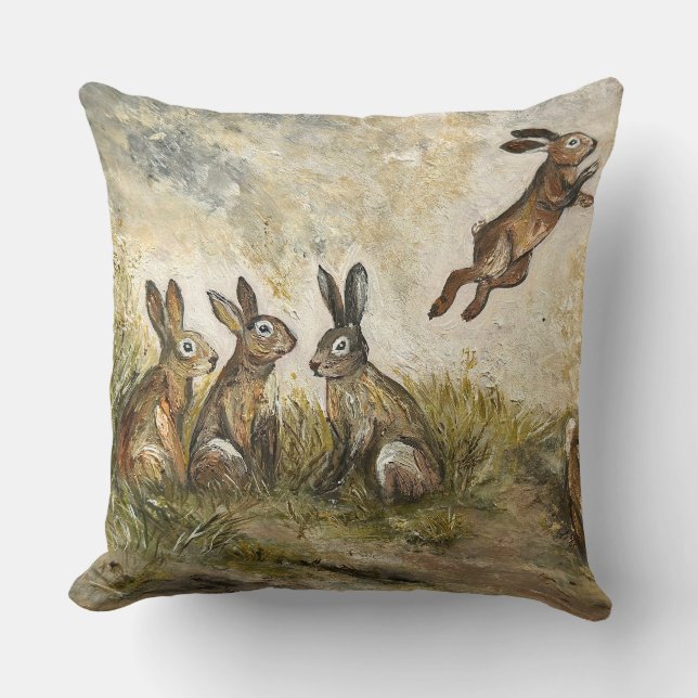 Almofada Skyward Fluff Meadow Hare Whimsical Rabbit Family  (Frente)
