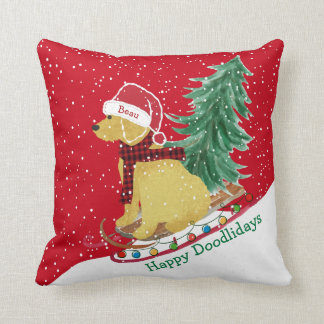 Almofada Sled de Natal Personalizado e Goldendoodle