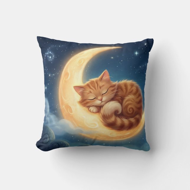 Almofada Sleeping Cat on Moon Nursery Throw Pillow (Frente)