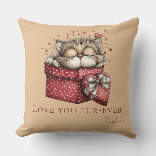 Almofada Sleeping Kitten Love You Fur-Ever Warm Beige (Frente)