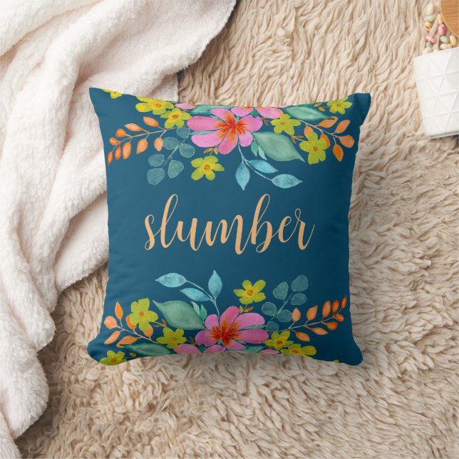 Almofada "Slumber" com Florais de Aquarela Moderna em Teal (Cobertor)