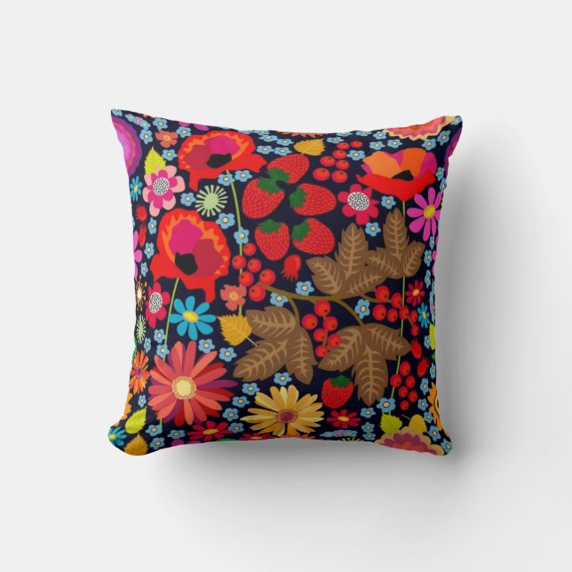 Almofada Small Flowers and Berries Delicate Botanical Desig (Frente)