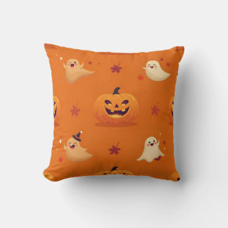 Almofada Smiling Pumpkin & Ghost Casual Pattern Pillow on B