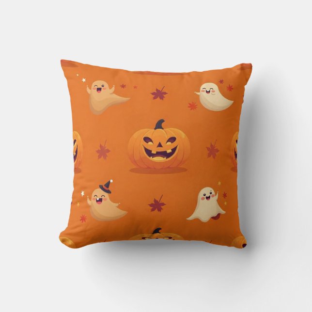 Almofada Smiling Pumpkin & Ghost Casual Pattern Pillow on B (Frente)