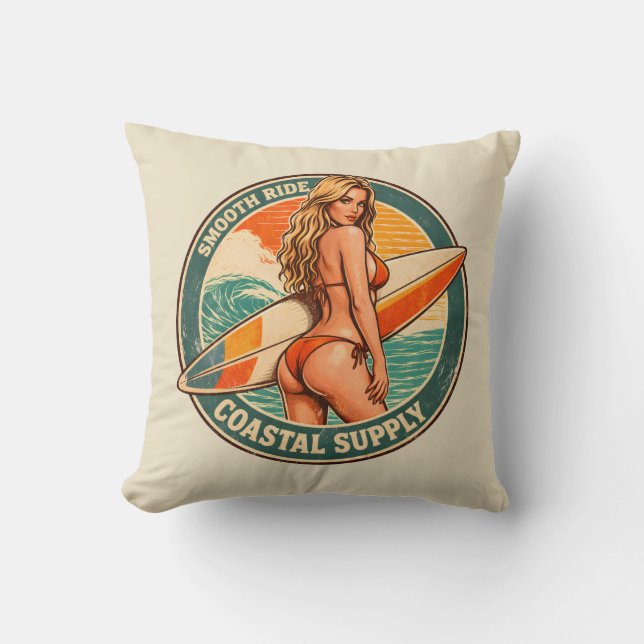 Almofada Smooth Ride Coastal Supply Retro Surf Shop Graphic (Frente)