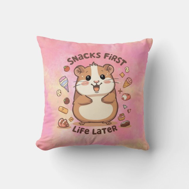 Almofada Snack First, Life Later Pillow – Funny Cozy Quote  (Frente)